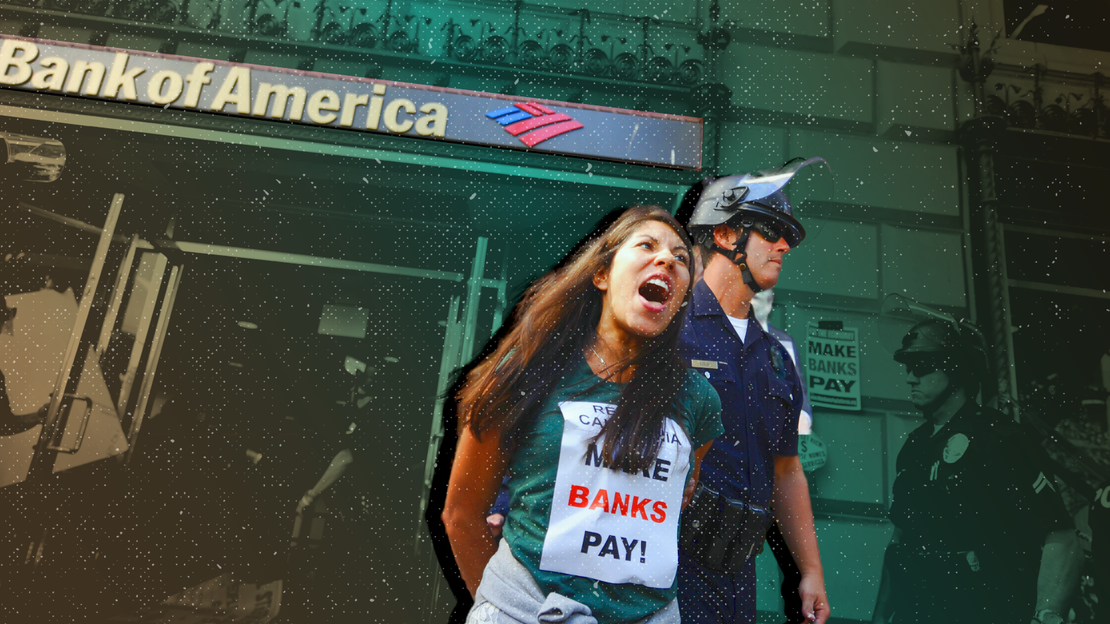 A protestor is taken into custody by police after refusing to leave a Bank of America branch in Los Angeles in 2011.