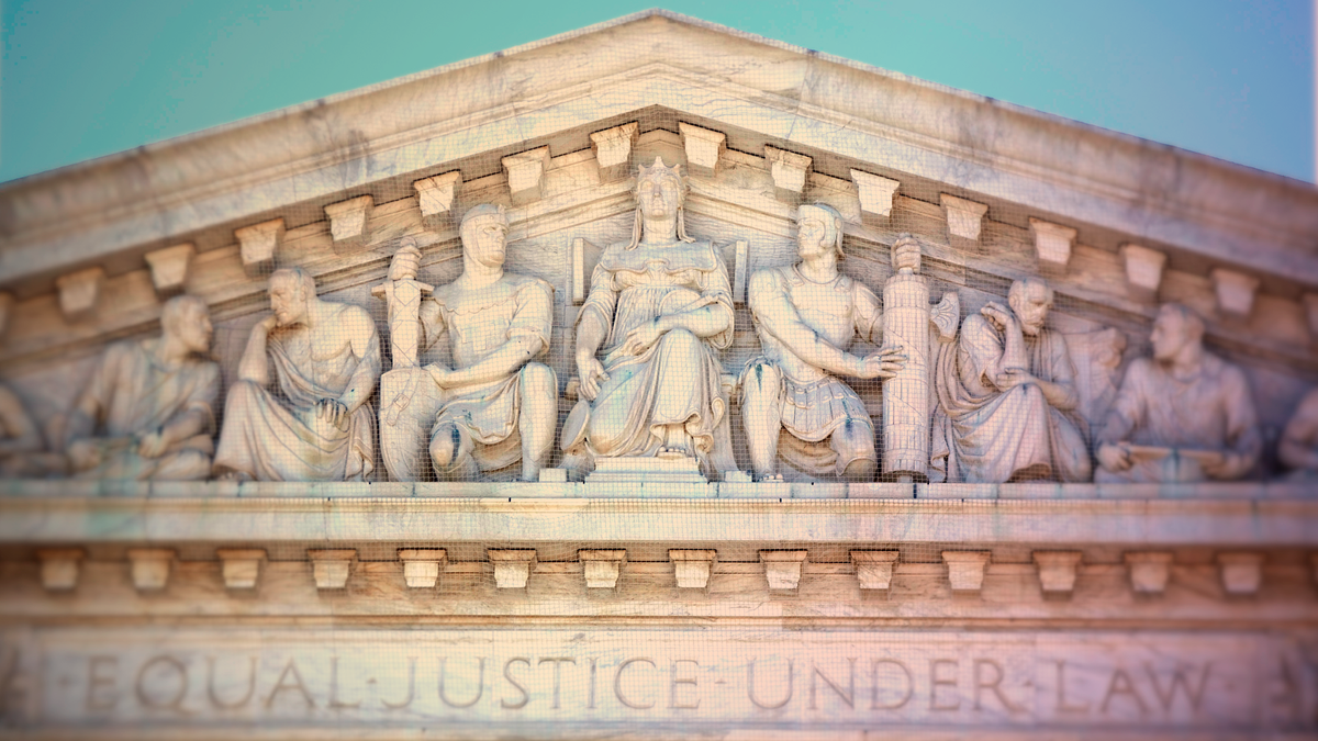 The top of the Supreme Court building in Washington D.C., with the words “Equal justice under law.”