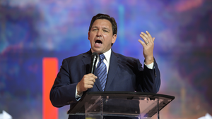 Florida Gov. Ron DeSantis, who has stopped requiring utilities disclose who they are punishing with power shutoffs, speaks.